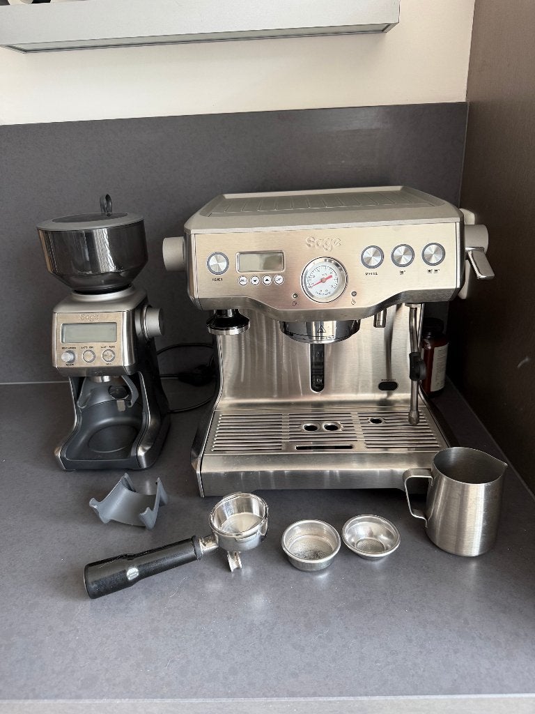 Sage the Dynamic Duo Stainless Steel (Sage the Dual Boiler), Gebruikt, Espresso apparaat, Ophalen of Verzenden, 2 tot 4 kopjes