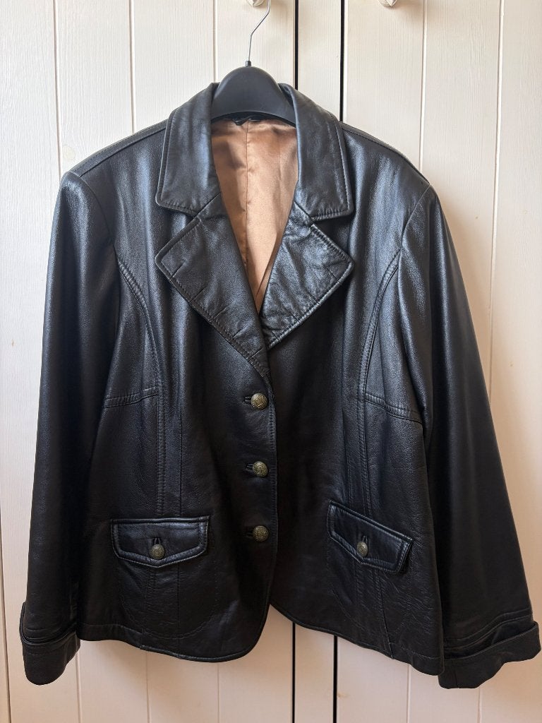 Vintage lamsleren blazer, Verzenden, Zwart, Maat 42/44 (L), Jasje