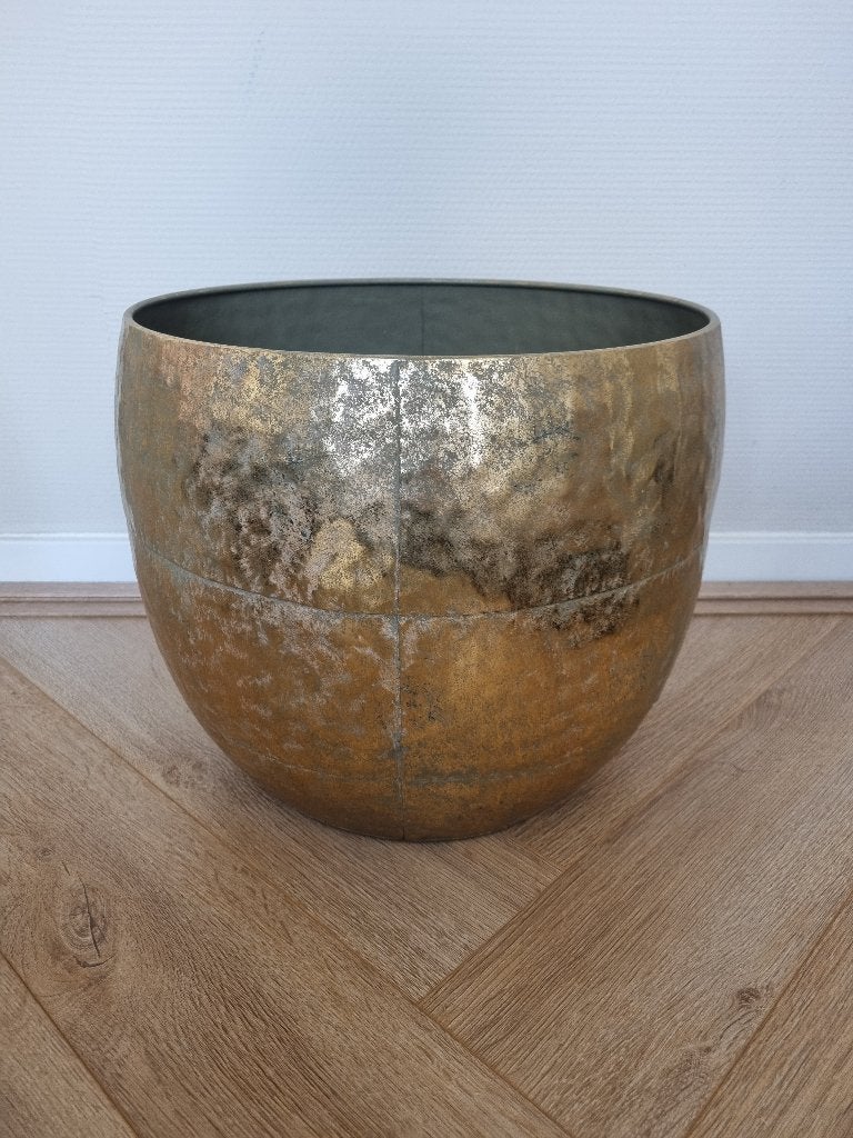 Grote bloempot, goud, Tuin en Terras, Bloempotten, Rond, Zo goed als nieuw, Minder dan 40 cm, Metaal