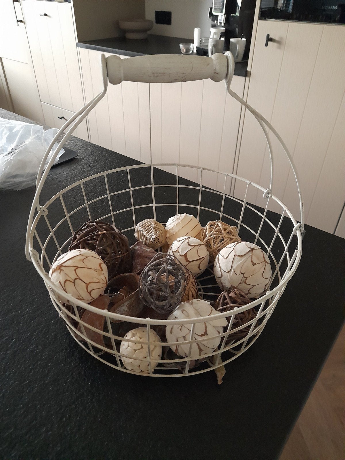 zgan RIVERDALE draadmand wit metaal met hout wit, Mand, Rond, Ophalen of Verzenden, Zo goed als nieuw