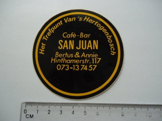 sticker oud Den Bosch SAN JUAN carnaval horeca oeteldonk caf, Ophalen of Verzenden, Zo goed als nieuw, Bedrijf of Vereniging