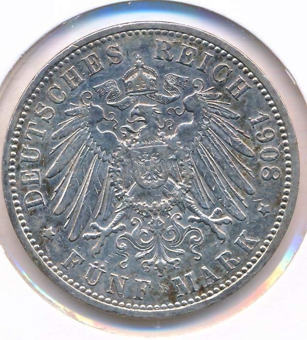 Duitsland 5 Mark 1908 A, Ophalen of Verzenden, Duitsland, Setje, Zilver