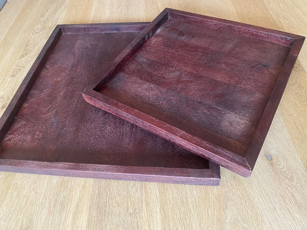 Houten dienbladen set, Huis en Inrichting, Woonaccessoires | Dienbladen, Met opstaande rand, Vierkant, Nieuw, Ophalen of Verzenden
