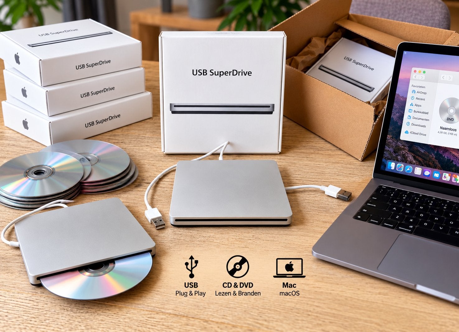  Superdrive (Compleet met USB-C adapter), Computers en Software, Ophalen, Cd, Zo goed als nieuw, Extern