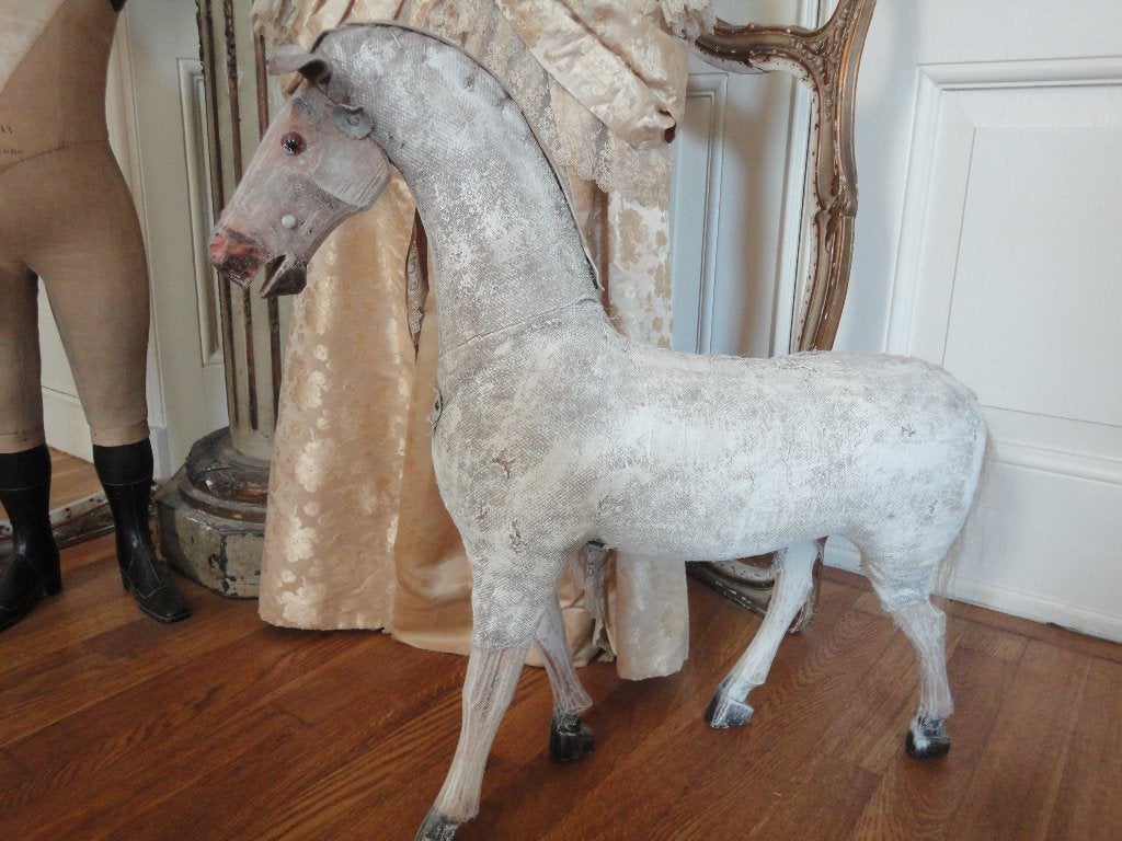 prachtig antiek WIT PAARD, bespannen met JUTE (rond 1900), Ophalen
