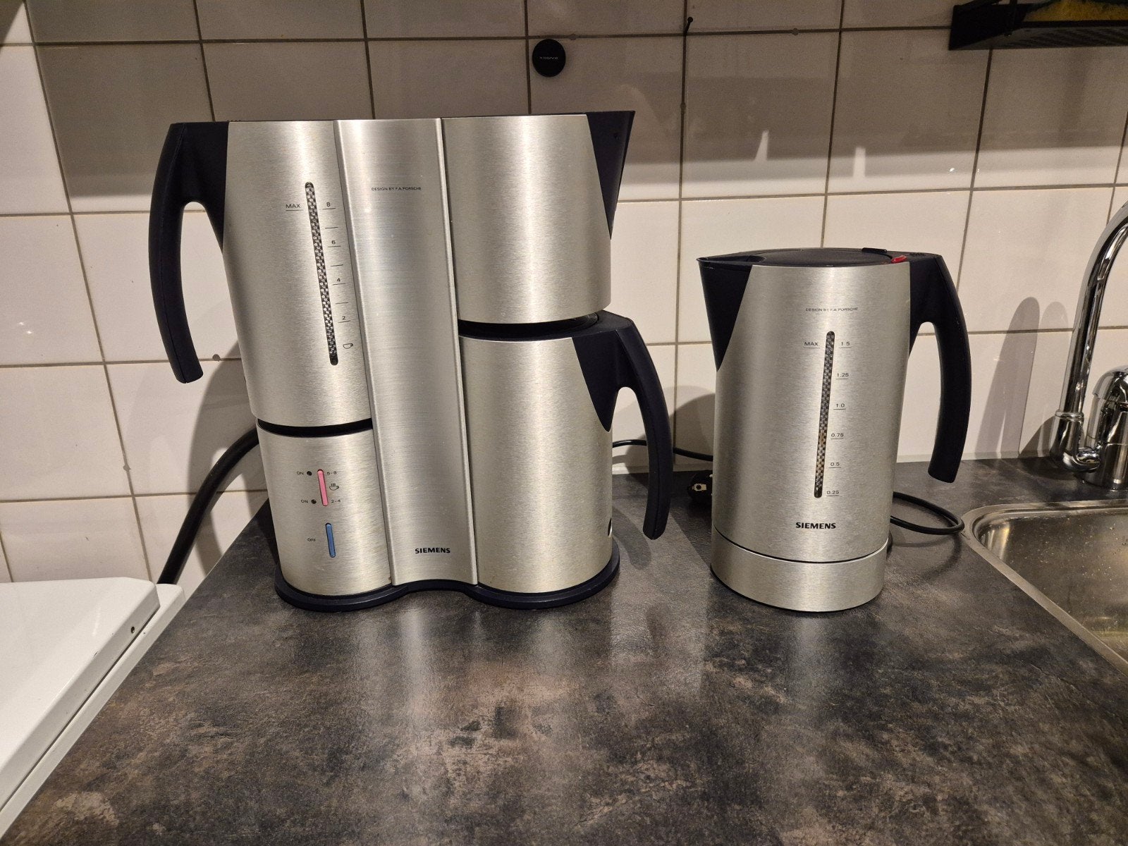 Siemens waterkoker  koffiezetapparaat - Design F.A. Porsche, 1 tot 2 liter, Ophalen of Verzenden, Gebruikt, Rvs