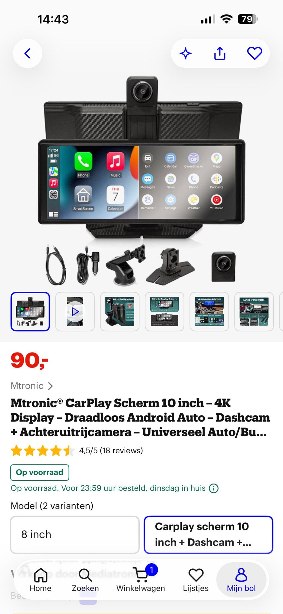 Mtronic CarPlay Scherm 10 inch - 4K Display + Dashcam, Ophalen of Verzenden, Nieuw