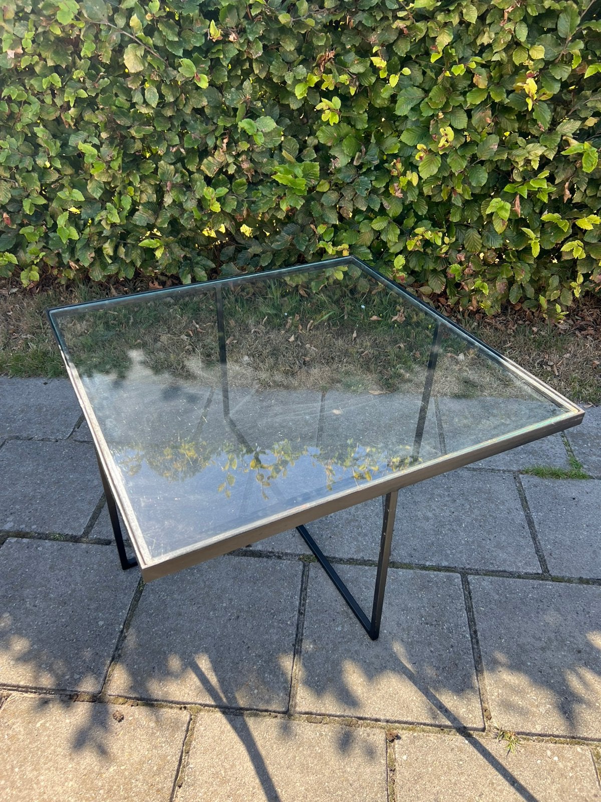 Te Koop : Glazen Salontafel Tuintafel Metaal Glas Vierkant, Ophalen, Gebruikt, Vierkant, Metaal