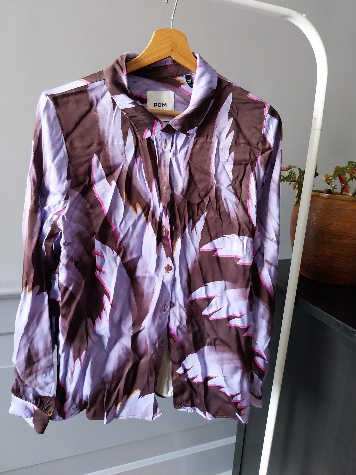 POM Amsterdam Blouse met Bladprint - Maat 40, Maat 38/40 (M), POM Amsterdam, Paars, Ophalen of Verzenden