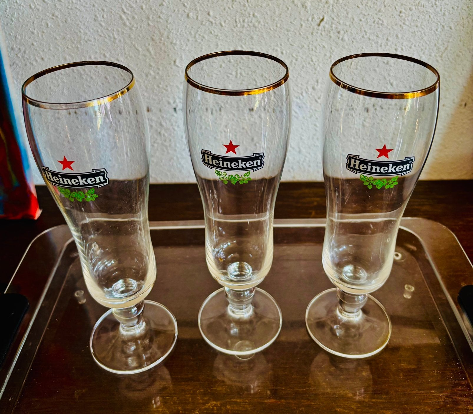 Heineken Vintage star bierglazen met gouden rand op voet, Ophalen of Verzenden