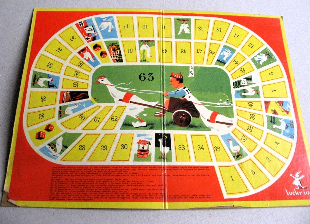 Ganzenbordspel uit 1947 compleet: spelregels en pionnen, Antiek en Kunst, Ophalen of Verzenden