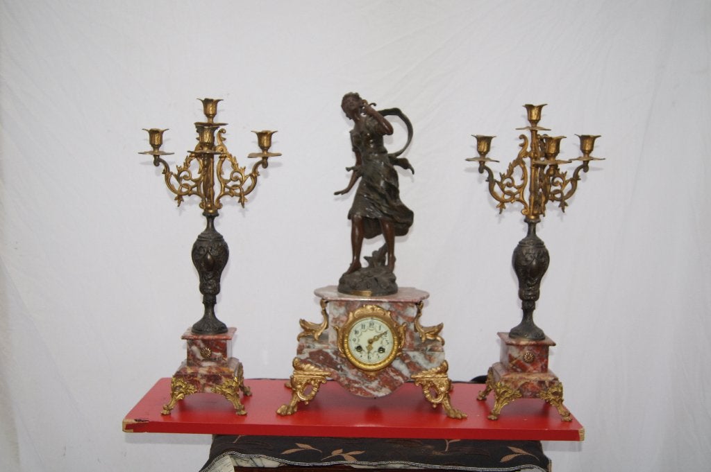 Klokstel met kandelaren, Antiek en Kunst, Ophalen of Verzenden