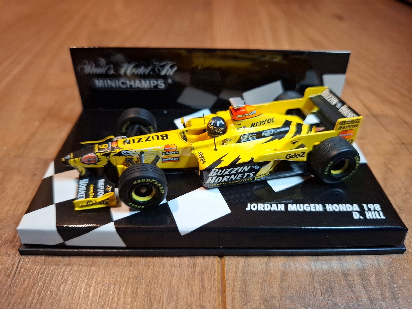 Minichamps Jordan Mugen Honda 198 D. Hill F1 model 1:43, Ophalen of Verzenden, Zo goed als nieuw, Auto, MiniChamps