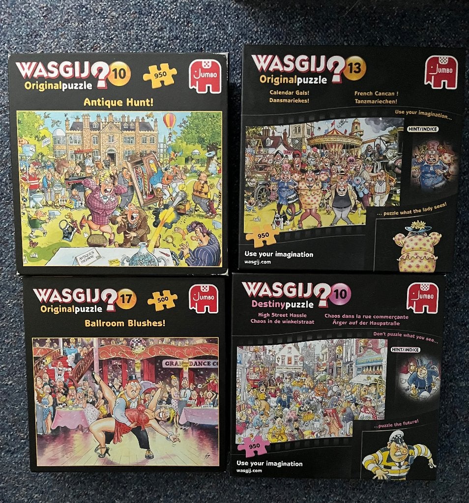 7 Wasgij puzzels, Ophalen, 500 t/m 1500 stukjes, Zo goed als nieuw, Legpuzzel