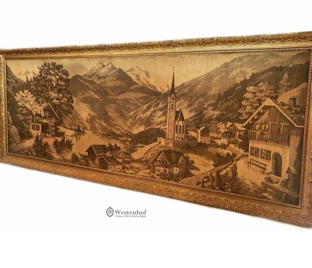 Zeer groot, oud geborduurd schilderij van stad antiek, Antiek en Kunst, Kunst | Schilderijen | Klassiek, Ophalen