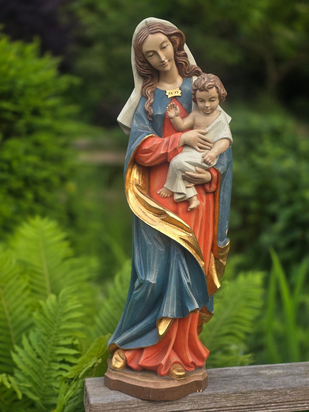Groot houten beeld Maria met kind, 60 cm, Ophalen of Verzenden