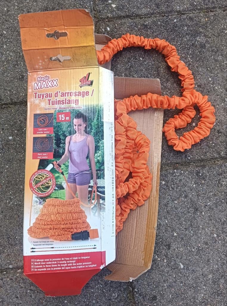 Dit is een Magic Maxx flexibele tuinslang.

Lengte: 15 meter, Ophalen of Verzenden, Nieuw, Tuinslang