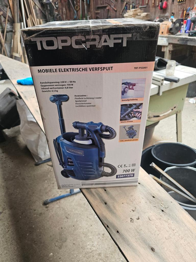 Topcraft Mobiele Elektrische Verfspuit 700W - Nieuw in doos, Doe-het-zelf en Verbouw, Schildersmaterialen, Ophalen, Nieuw, Verfspuit of Verfpomp