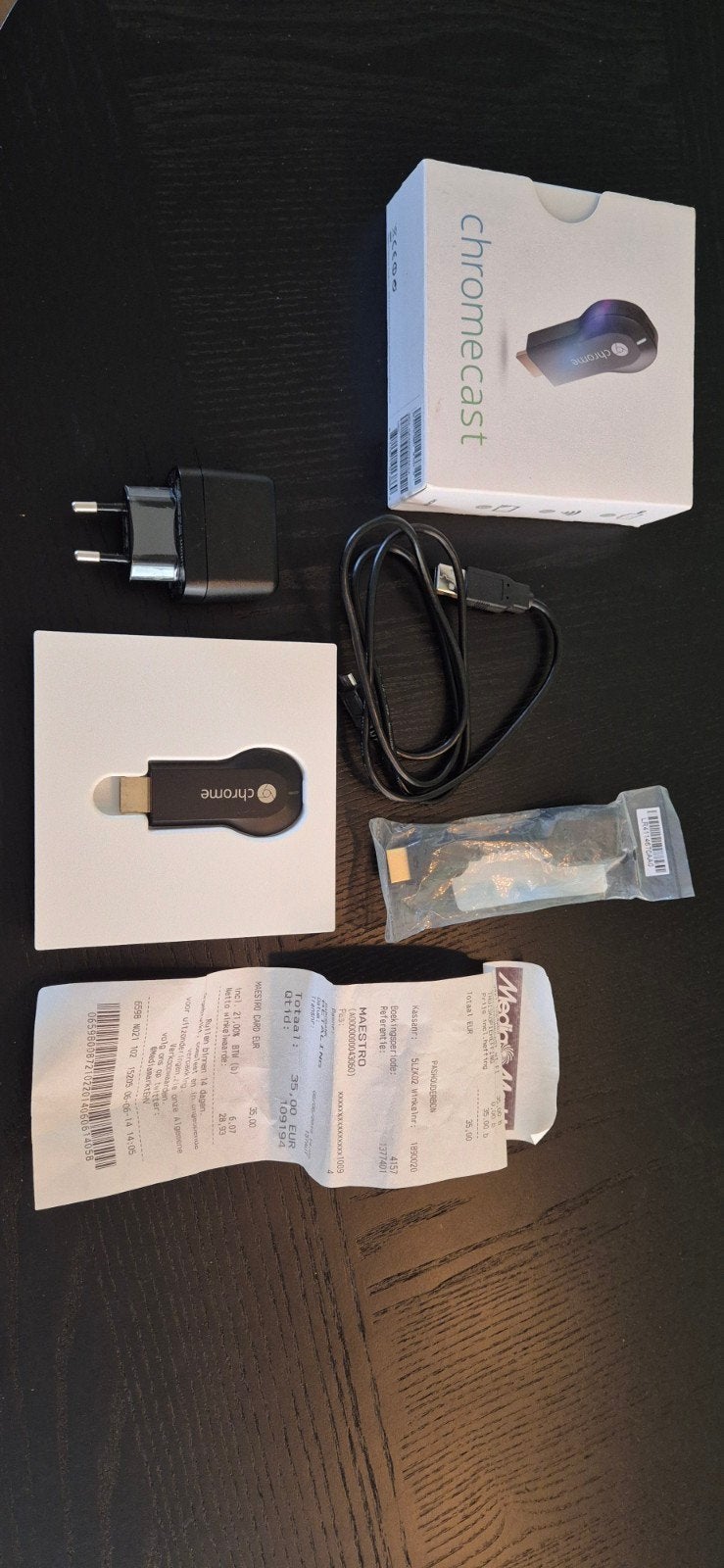 Google Chromecast (1e generatie) met accessoires, Audio, Tv en Foto, Ophalen of Verzenden, Zo goed als nieuw, HDMI, Zonder harde schijf