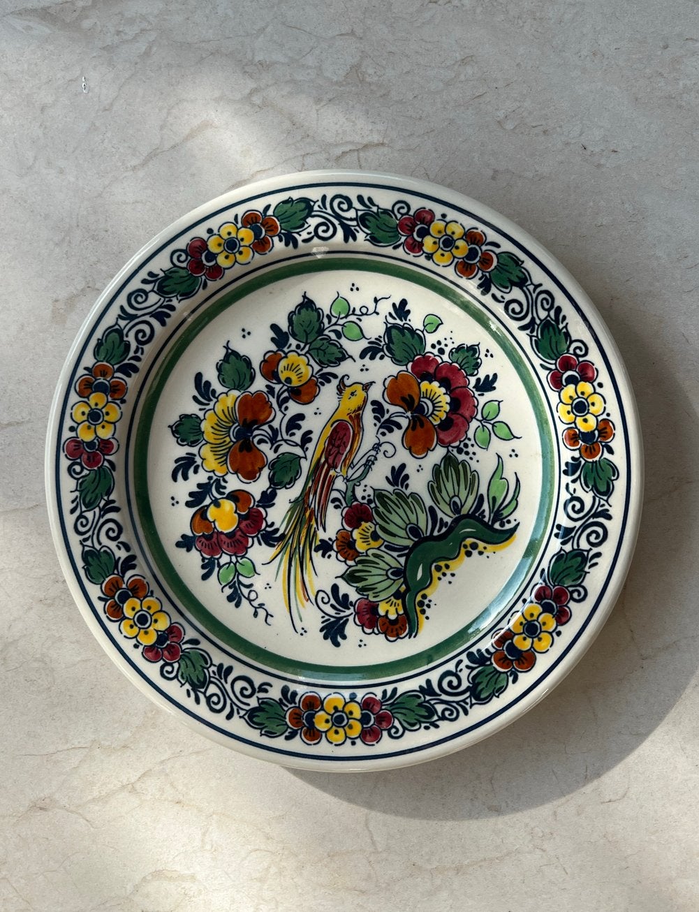 Vintage Goedewaagen Wandbord Polychroom Paradijsvogel 21 cm, Antiek en Kunst, Ophalen of Verzenden