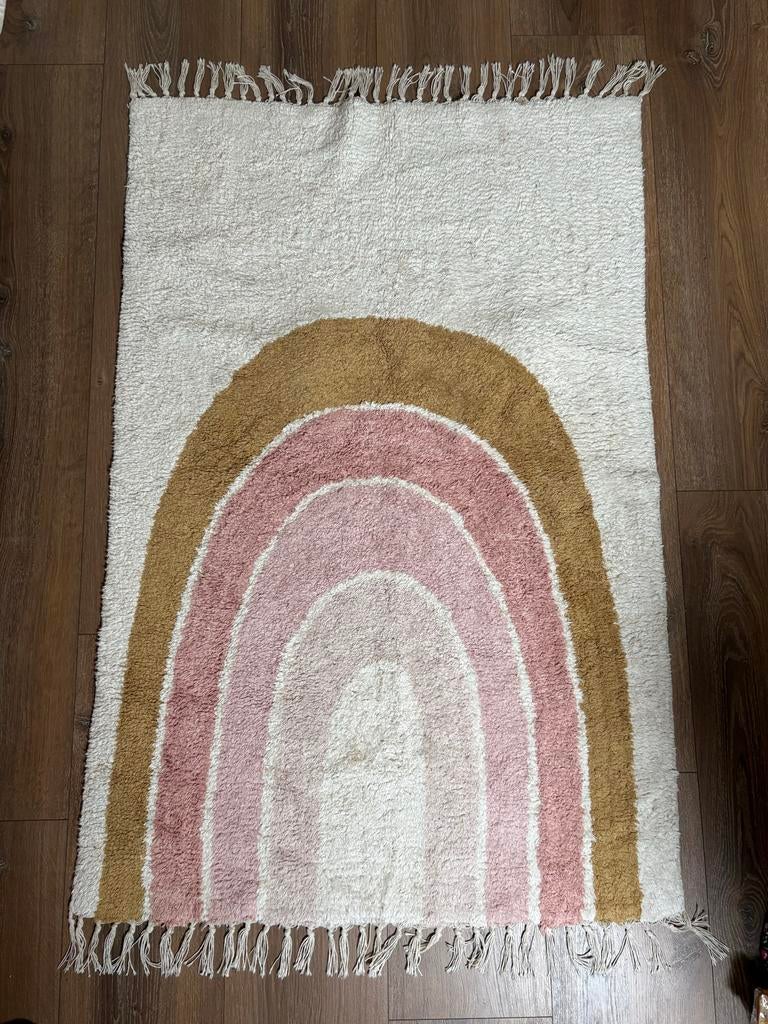 Vloerkleed met regenboog, Gebruikt, 100 tot 150 cm, Wit, Rechthoekig