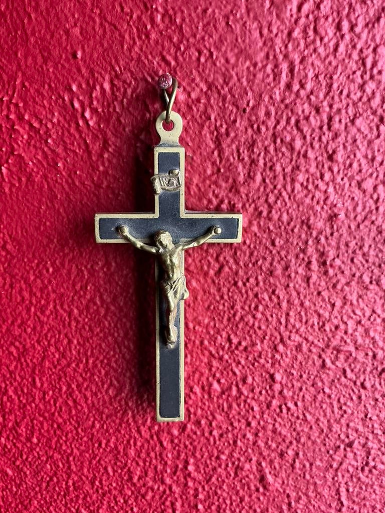Prachtig Antiek Nonnenkruis ❤️ ingelegd ebbenhout, Antiek en Kunst, Antiek | Religie, Ophalen of Verzenden