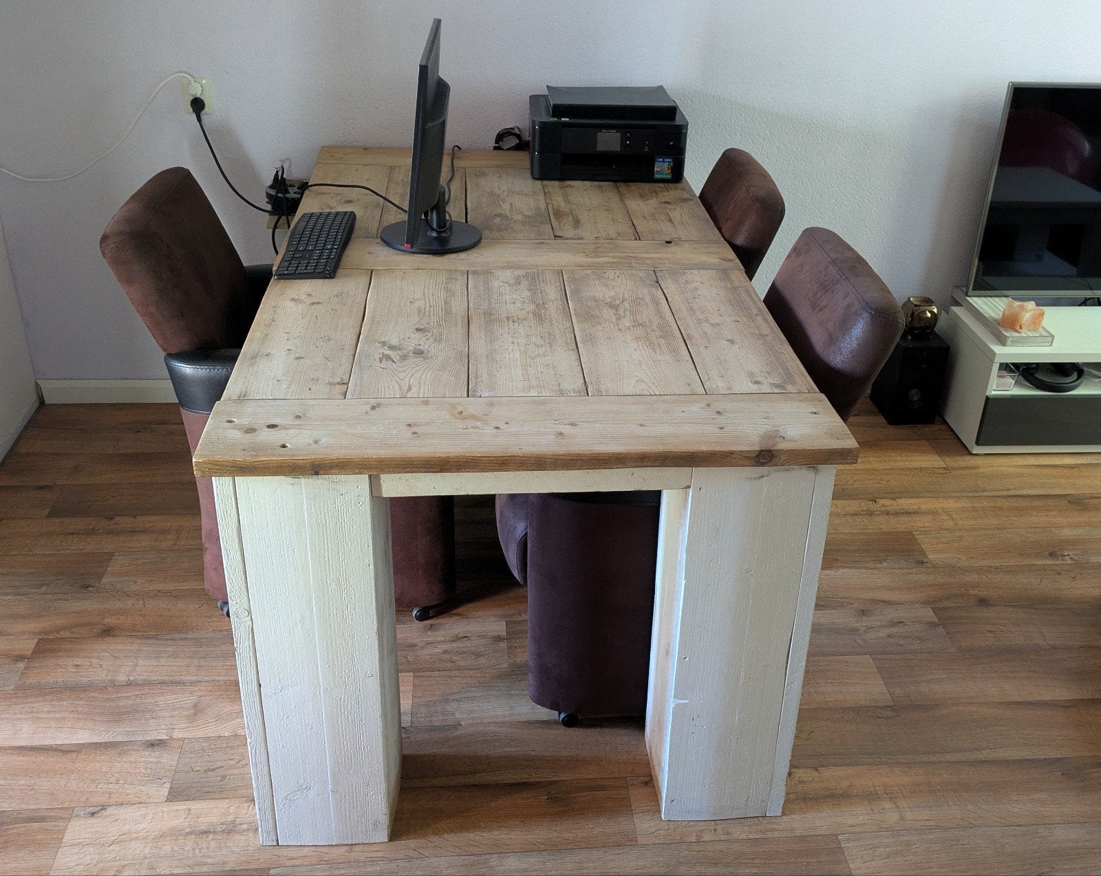 Robuste grenen eettafel, Huis en Inrichting, Tafels | Eettafels, Ophalen, Gebruikt, 200 cm of meer, 50 tot 100 cm