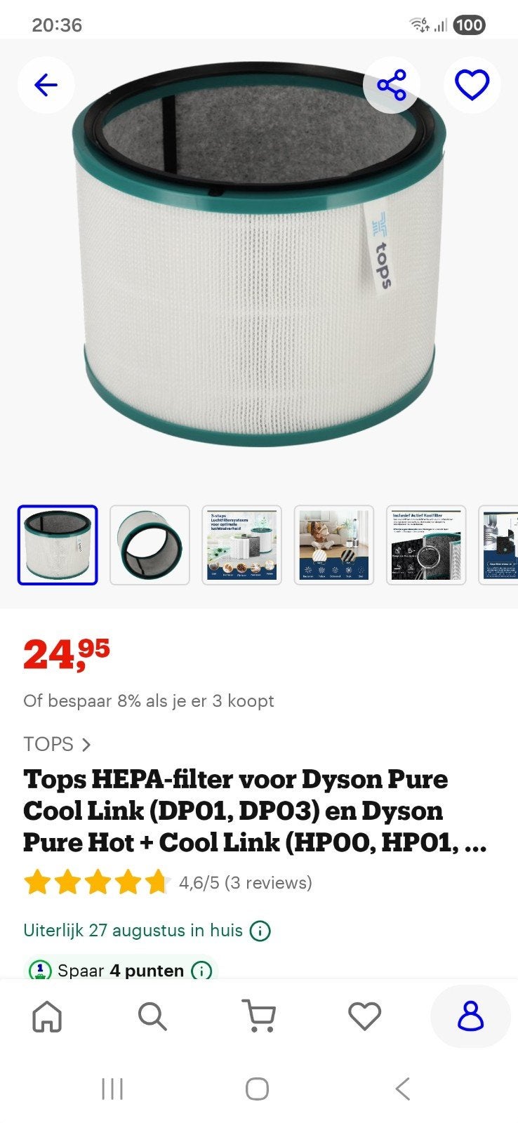 Tops HEPA-filter voor Dyson Pure Cool Link (DP01, DP03), Ophalen of Verzenden, Nieuw