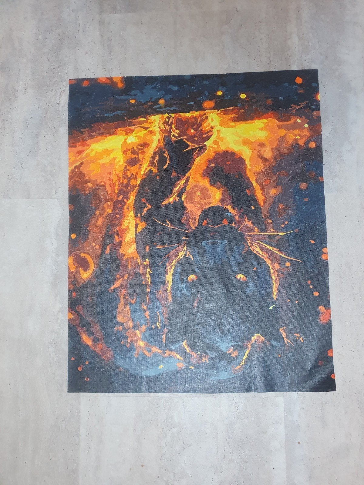 Handgeschilderd schilderij 40x50 cm - Vuur en Dier, Ophalen of Verzenden, Handgeschilderd, Dieren