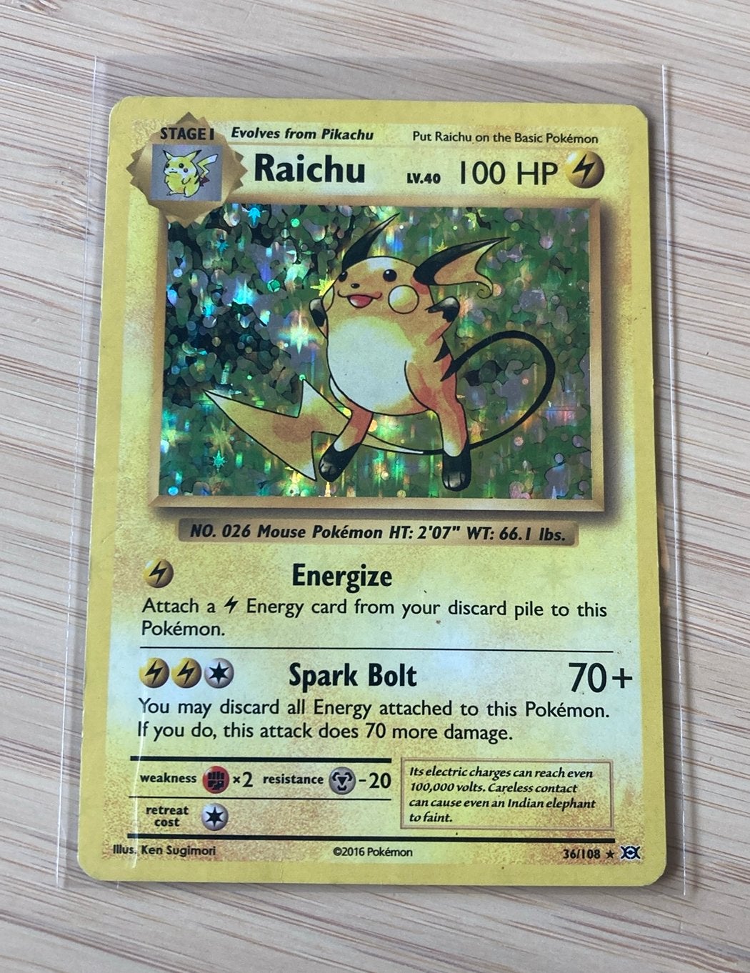 Pokemon Raichu 2016, Ophalen of Verzenden, Gebruikt, Losse kaart, Foil