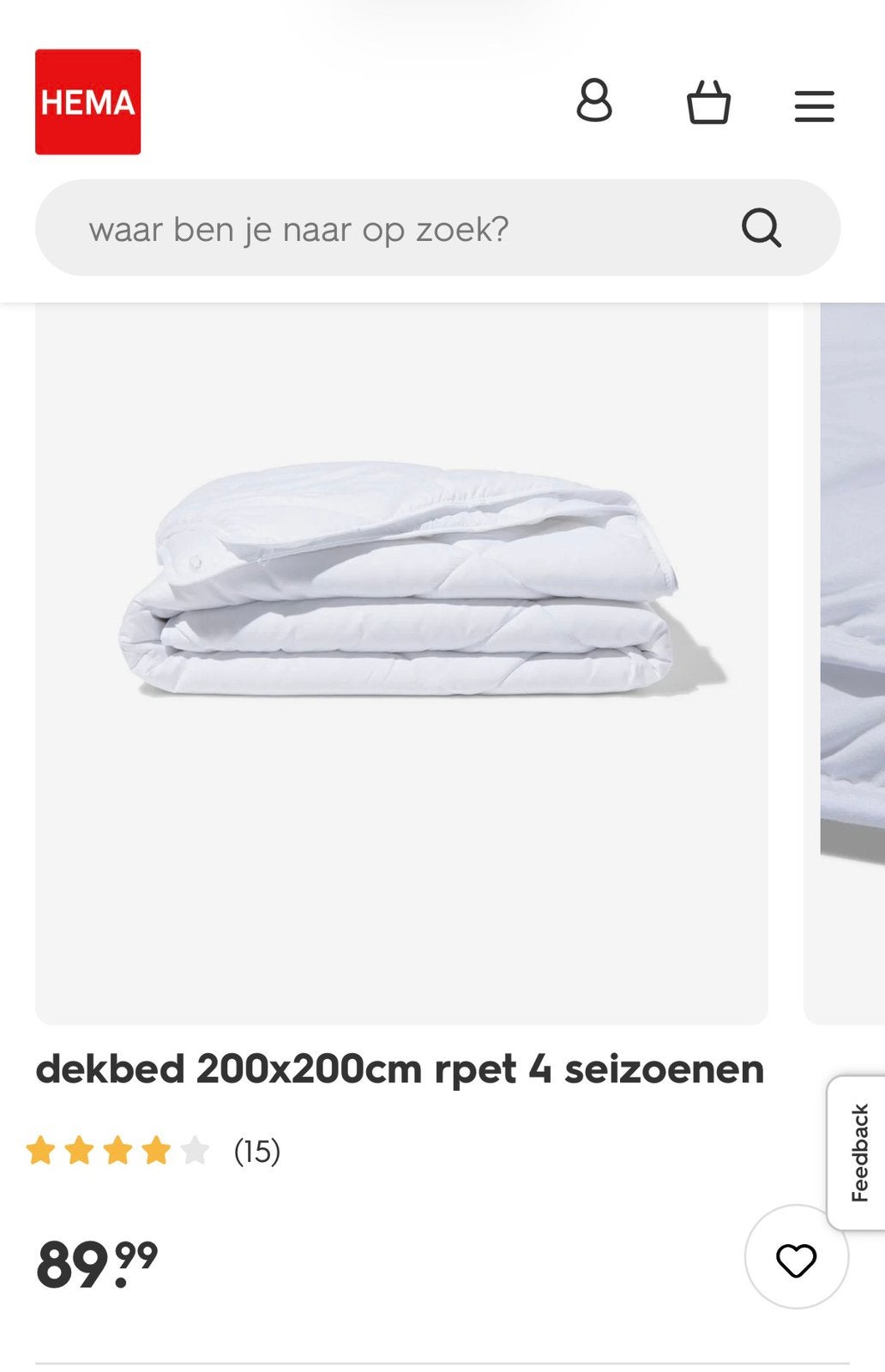 een 4-seizoenen dekbed Anti-allergie HEMA 200x200cm, Huis en Inrichting, Slaapkamer | Beddengoed, Ophalen, Wit, Tweepersoons, Deken of Dekbed