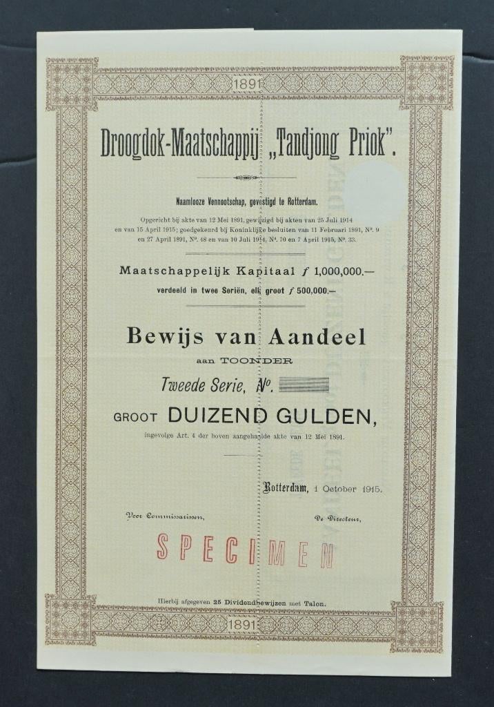 Droogdok Mij Tandjong Priok (haven Batavia/Ned.Indie) 1915, Verzenden, Voor 1920, Aandeel