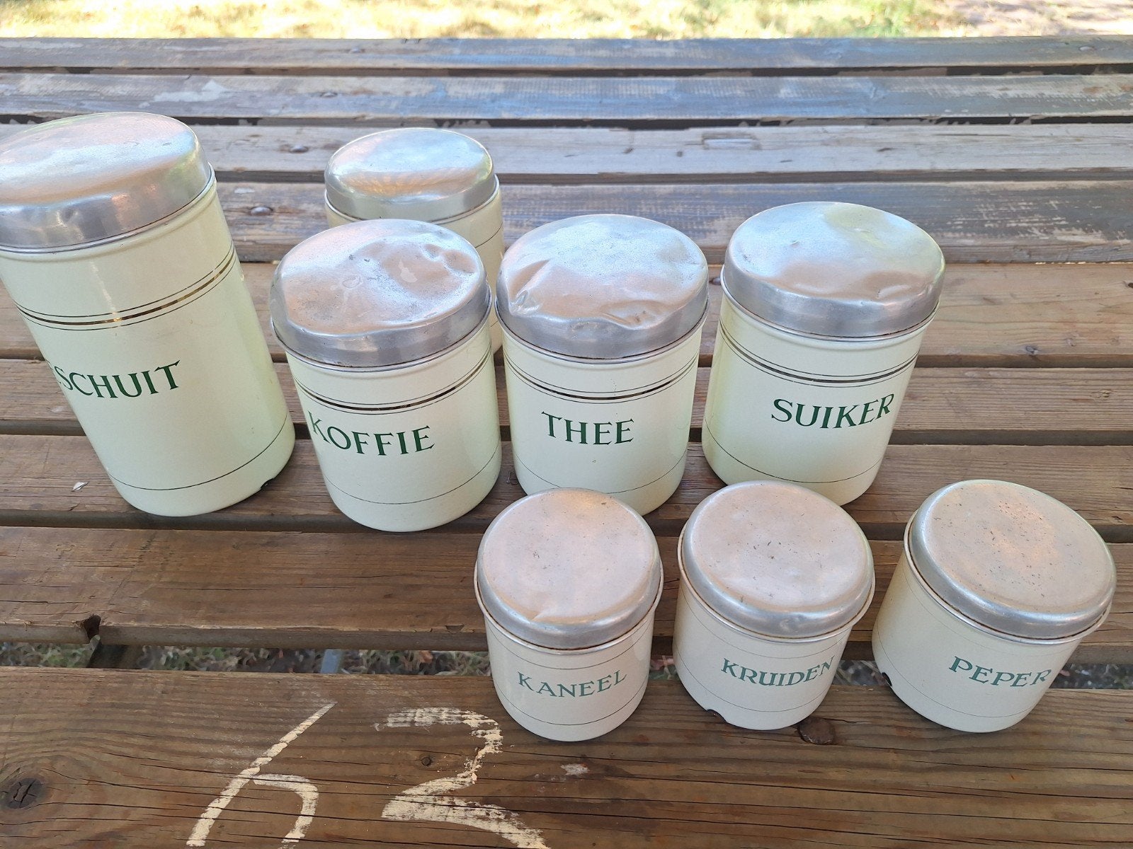 Vintage emaille voorraadpotten set (8 stuks), Ophalen of Verzenden