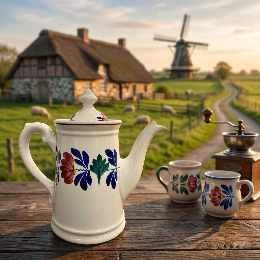 Antieke boerenbont koffiepot Societe Ceramique Maastricht, Ophalen of Verzenden