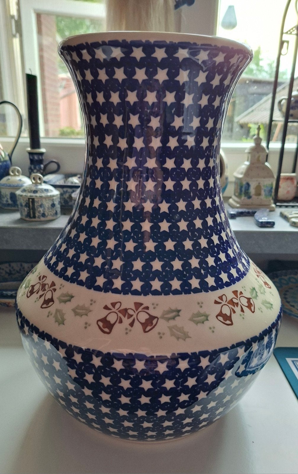 Bunzlau Manufactura grote vaas - 35 cm - kerst, Ophalen, Handgemaakt, Blauw, .