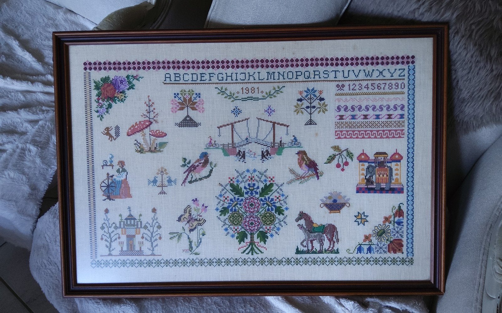 vintage merklap ingelijst 70 x 49, Antiek en Kunst, Ophalen