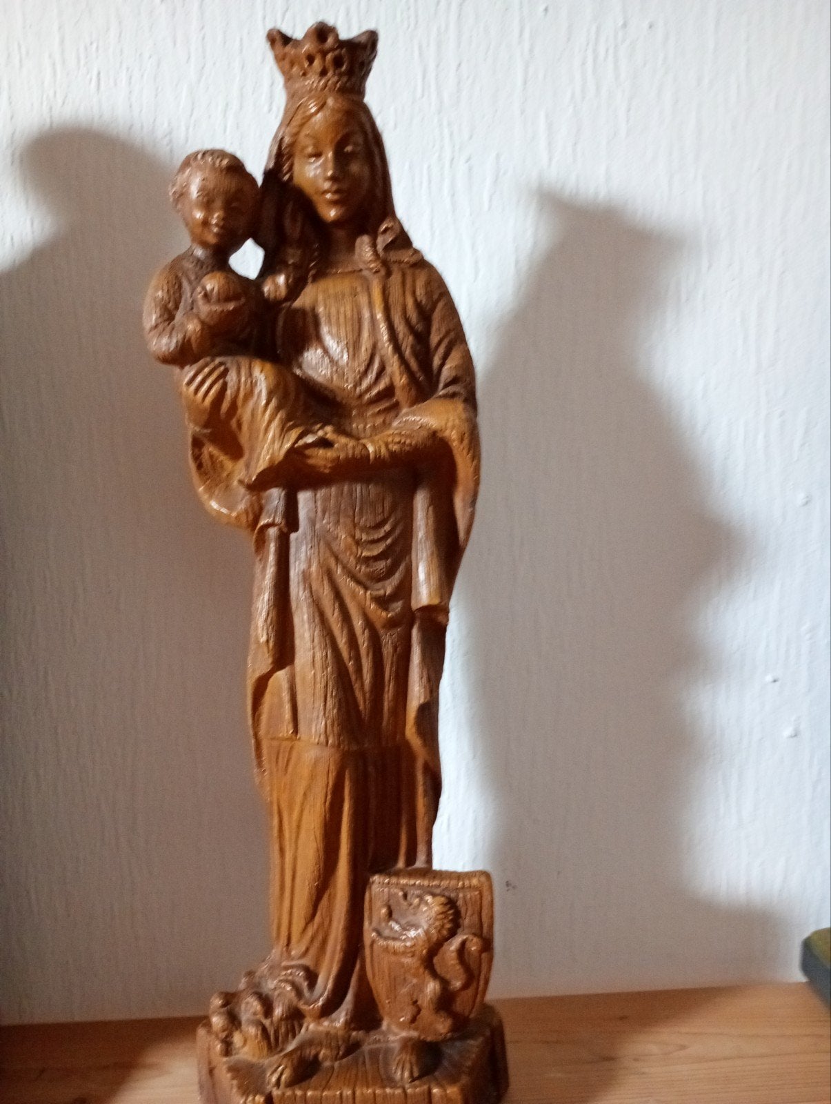 Prachtig  beeld van Maria met kind, Gips, Gemerkt, Beeld, Bruin