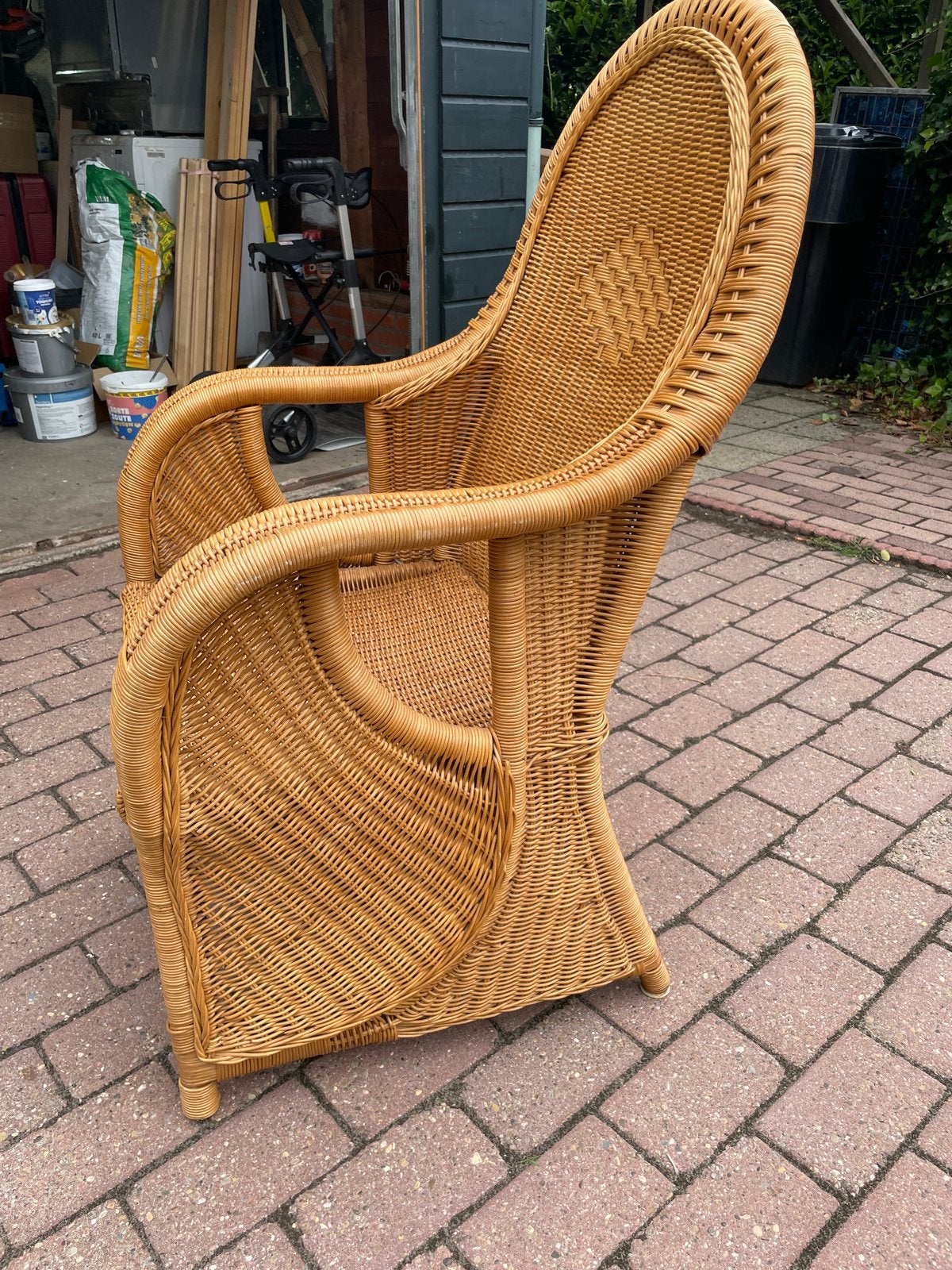 Vintage rotan fauteuil met hoge rug, Rohé Noordwolde stijl, Antiek en Kunst, Ophalen