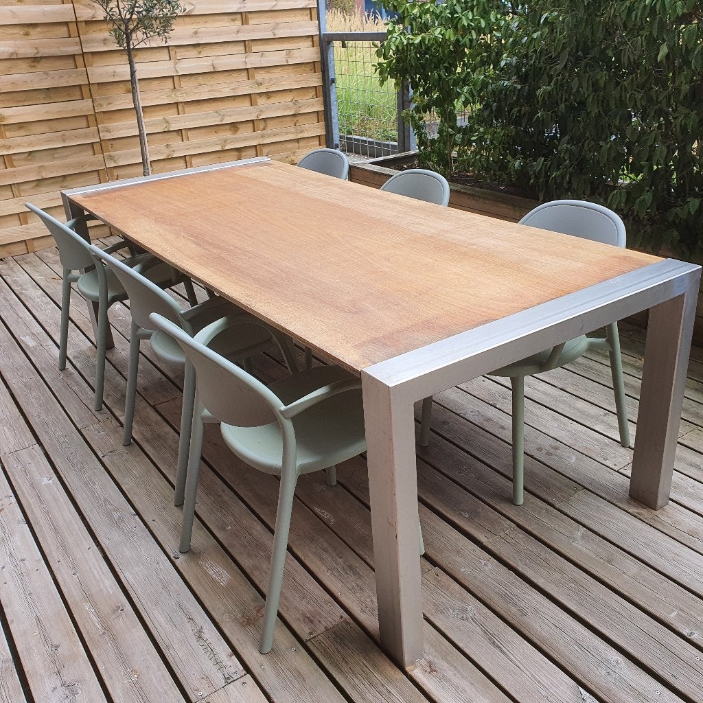 Prachtige RVS eettafel flexibel uit te breiden tot 20+ pers, Ophalen, 200 cm of meer, 50 tot 100 cm, Zo goed als nieuw