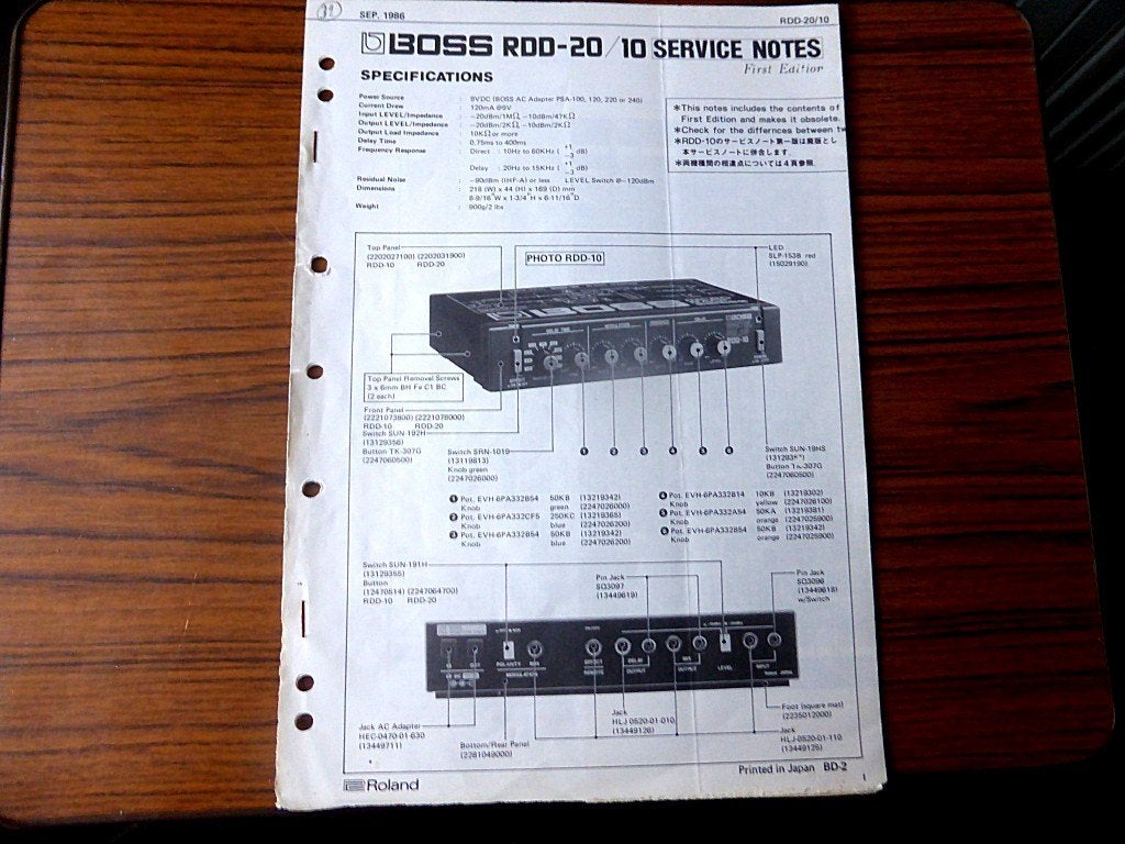 Service manual van de BOSS RDD-10 en RDD-20 digital delay, Ophalen of Verzenden, Zo goed als nieuw, Overige instrumenten