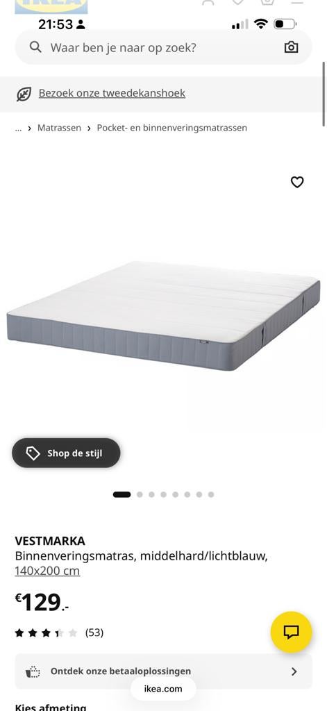 Nieuw! Ikea Vestmarka Matras 140x200 cm, Huis en Inrichting, Slaapkamer | Matrassen en Bedbodems, Matras, 200 cm, Nieuw, Tweepersoons