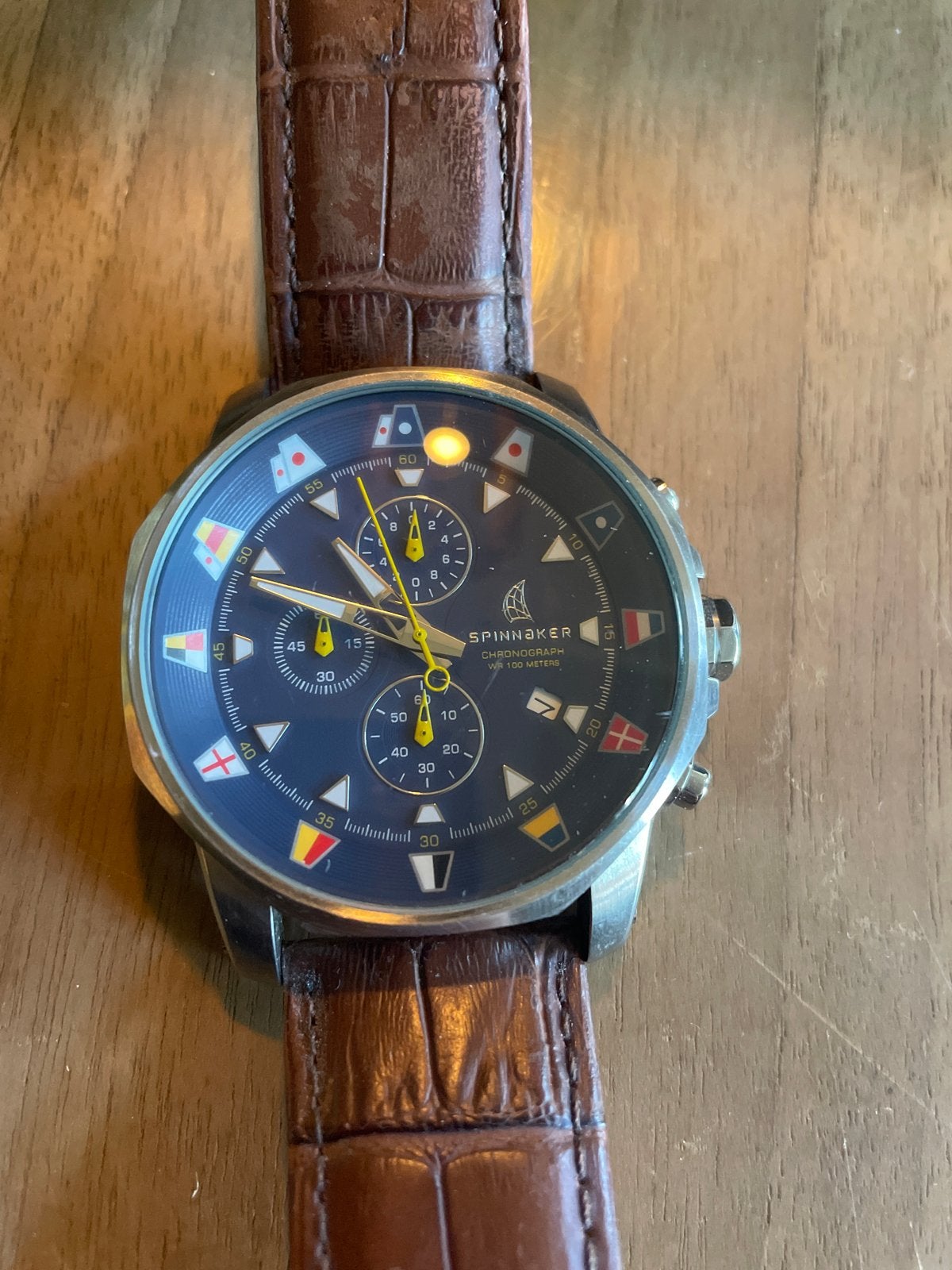 Spinnaker herenhorloge met leren band - Nette staat, Overige merken, Staal, Polshorloge, Ophalen of Verzenden