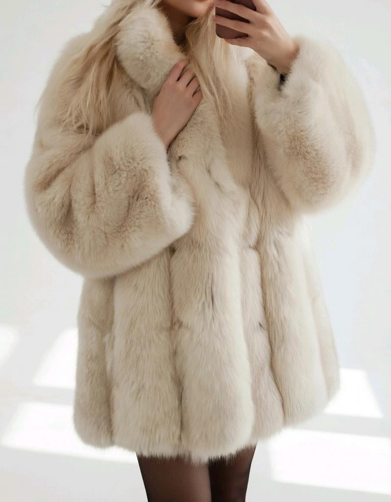 Poolvos Witte Bontjas Met Dikke Vacht, Kleding | Dames, Jassen | Winter, Ophalen of Verzenden, Zo goed als nieuw, Maat 38/40 (M)