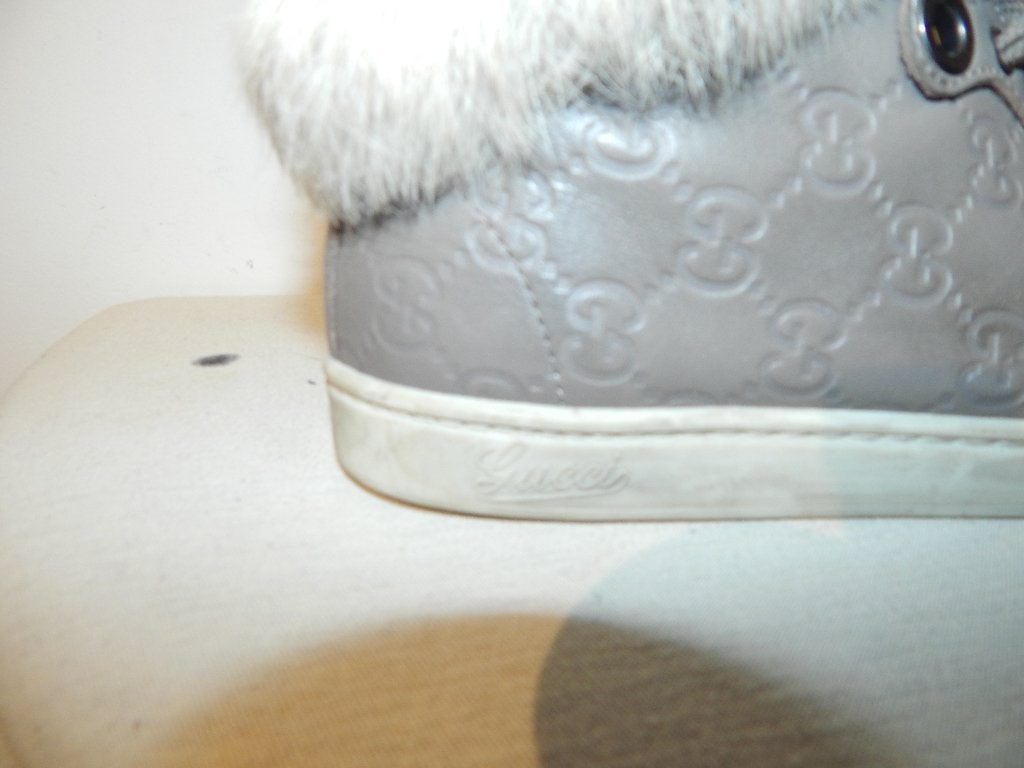 Gucci enkel hoge sneakers monogram print bont voering 36, Kleding | Dames, Schoenen, Verzenden, Grijs, Gedragen, Gucci