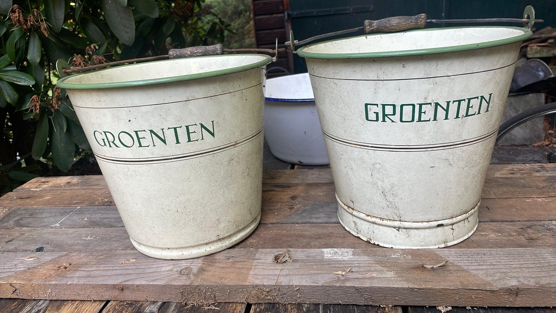 Emaille emmer, vintage, groenten, Tuin en Terras, Bloempotten, Ophalen, Gebruikt, Rond, Metaal