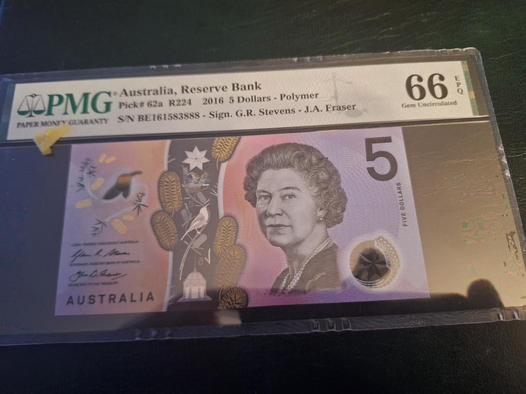 Australië 5 dollar 2016 PMG 66, Postzegels en Munten, Bankbiljetten | Oceanië, Ophalen of Verzenden, Los biljet
