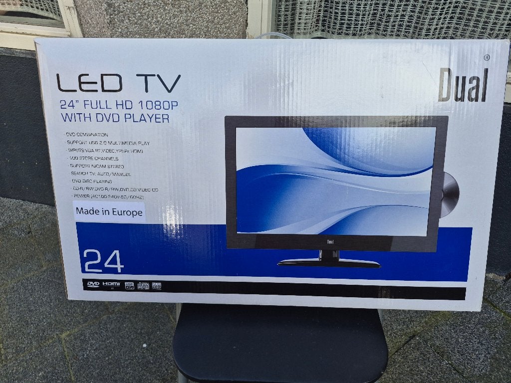 Dual 24 inch LED-televisie, monitor, met een ingebouwde dvd, Computers en Software, Monitoren, Ophalen, Nieuw, Full HD, Minder dan 1 ms