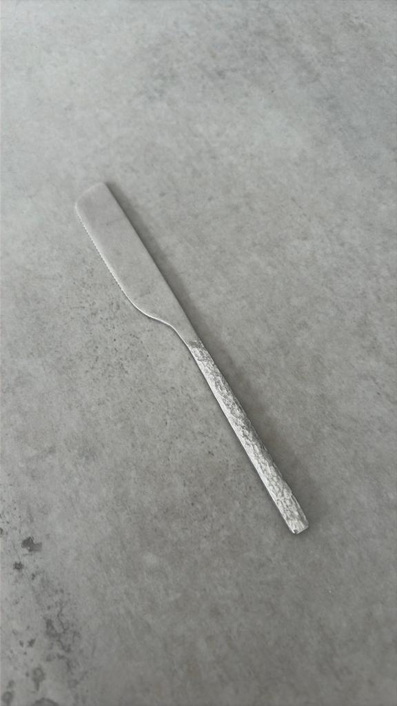 Zilverkleurig botermesje met gehamerd handvat, Overige typen, Zilver, Ophalen of Verzenden, Zo goed als nieuw