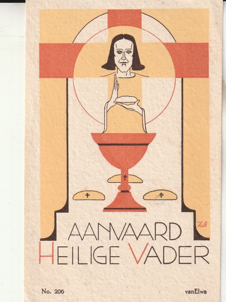 Oude prentje 'Aanvaard Heilige Vader' - van Elwa, Verzamelen, Ophalen of Verzenden, Gebruikt, Kaart of Prent, Christendom | Katholiek