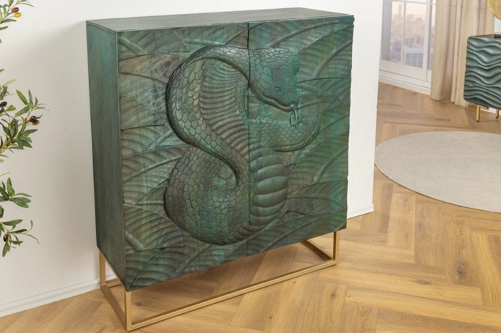 Highboard Turquoise Mangohout Massief NIEUW VOORRAAD, Nieuw, 25 tot 50 cm, Overige houtsoorten, Met deur(en)